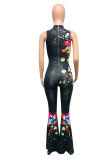 Black and red street Coloured drawing Sleeveless O Neck Jumpsuits