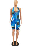 multicolor Fashion Sexy Print Tie-dyed Hollow Sleeveless Hanging neck Rompers