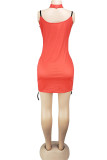 Red Sexy Street Spaghetti Strap Sleeveless Slip Pencil Dress skirt Print bandage Club Dresses