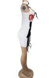 White Sexy Street Spaghetti Strap Sleeveless Slip Pencil Dress skirt Print bandage Club Dresses