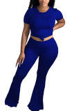Royal blue Fashion Casual adult Ma'am Solid Two Piece Suits Loose Short Sleeve Two Pieces