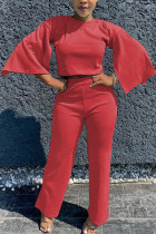 Rode mode volwassen mevrouw OL effen tweedelige pakken rechte driekwart twee stukken