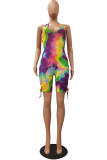 purple Fashion Sexy Print Tie-dyed Hollow Sleeveless Hanging neck Rompers
