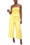 Amarelo moda casual adulto senhora sólida ternos de duas peças soltas sem mangas duas peças