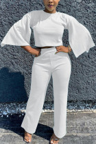 Weiße Mode für Erwachsene, Ma'am OL, solide zweiteilige Anzüge, gerade Dreiviertel-Zweiteile