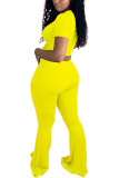 Желтые модные повседневные однотонные костюмы из двух предметов для взрослых, мэм, свободные костюмы из двух предметов с короткими рукавами