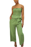 Grüne Mode, lässig, für Erwachsene, Ma'am, solide zweiteilige Anzüge, lockere ärmellose Zweiteile