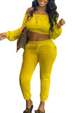 黄色のファッションセクシーな大人の奥様固体ツーピーススーツ鉛筆長袖ツーピース