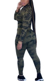 Army Green Fashion Erwachsene Ma'am Street Camouflage Zweiteiler Bleistift Langarm Zweiteiler
