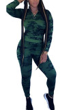 Army Green Fashion adult Ma'am Street Camouflage Two Piece Suits pencil Long Sleeve Two Pieces