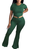 Green Fashion Casual adult Ma'am Solid Two Piece Suits Loose Short Sleeve Two Pieces