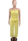 Yellow Fashion Casual adult Ma'am Solid Two Piece Suits Loose Sleeveless Two Pieces
