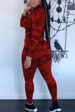 Red Fashion adult Ma'am Street Camouflage Two Piece Suits pencil Long Sleeve Two Pieces