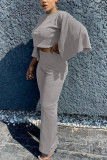 ブルー ファッション 大人の奥様 OL ソリッド ツーピース スーツ ストレート スリークォーター ツーピース