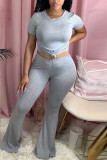 Grey Fashion Casual adult Ma'am Solid Two Piece Suits Loose Short Sleeve Two Pieces