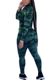 Verde militare Moda adulto Ma'am Street Camouflage Due pezzi Abiti matita Manica lunga Due pezzi