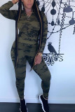 Army Green Fashion adult Ma'am Street Camouflage Two Piece Suits pencil Long Sleeve Two Pieces