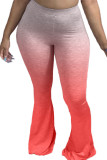 Red Elastic Fly Mid Print Gradient Boot Cut Pants Bottoms