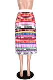 Stripe Elastic Fly Sleeveless Mid Print Draped Striped Patchwork Gradient Letter Pleated skirt Pa