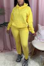 Желтые модные однотонные костюмы из двух предметов для активного отдыха для взрослых, мэм, лоскутные костюмы из двух предметов с длинными рукавами