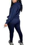 Navy Blue Fashion Active adult Ma'am Patchwork Solid Two Piece Suits pencil Long Sleeve Two Pieces