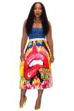 As Show Elastic Fly Sleeveless Mid Print Draped Striped Patchwork Gradient Letter Pleated skirt Pa