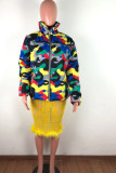 Gul turtleneck kamouflagetryck blixtlåsförsedd patchwork Spandextryck långärmad kavaj & kostymer & jacka
