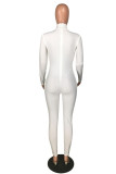ホワイト ファッション ソリッド ロング スリーブ ジャンプスーツ