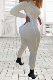 ホワイト ファッション ソリッド ロング スリーブ ジャンプスーツ
