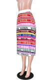 Stripe Elastic Fly Sleeveless Mid Print Draped Striped Patchwork Gradient Letter Pleated skirt Pa