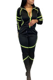 Schwarz Fashion Active Erwachsene Ma'am Patchwork Solid Two Piece Suits Pencil Long Sleeve Two Pieces