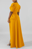 Yellow Street Niujiao рукав Короткие рукава V-образный вырез Асимметричные лоскутные однотонные платья длиной до щиколотки