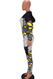 Leopardenmuster Sexy Mesh Print Reißverschluss Patchwork Langarm-Jumpsuits mit Kapuze