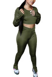 Olive green Fashion adult Ma'am OL Solid Two Piece Suits pencil Long Sleeve Two Pieces