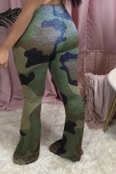Bas de pantalon coupe botte vert élastique à volants imprimé camouflage