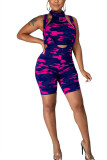 purple Fashion adult Ma'am Street Camouflage Two Piece Suits pencil Sleeveless Two Pieces