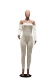 White street Solid Long Sleeve one word collar Jumpsuits