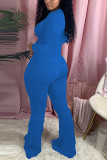 Синие модные сексуальные однотонные комбинезоны с длинными рукавами и круглым вырезом