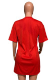 Camisa vermelha Inglaterra preta mangas curtas O pescoço saia passo na altura do joelho vestidos de personagens estampados