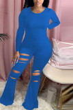 Red Fashion Sexy Hole Solid Long Sleeve O Neck Jumpsuits