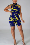 Dark Blue Fashion adult Ma'am Street Camouflage Two Piece Suits pencil Sleeveless Two Pieces