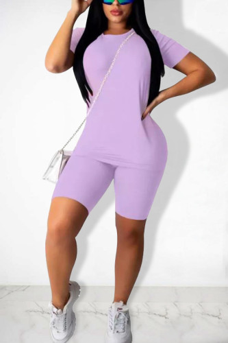 Light Purple Fashion Sexy Solid Two Piece Suits pencil Short Sleeve Two Pieces
