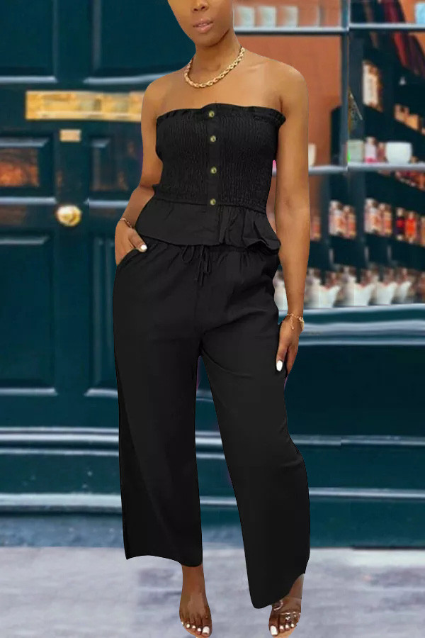 Black Fashion Casual adult Ma'am Solid Two Piece Suits Loose Sleeveless Two Pieces