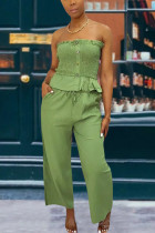 Groene mode casual volwassen mevrouw effen tweedelige pakken losse mouwloze twee stukken