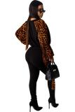 Svart Vuxen Casual Mode Kamouflagetryck Tvådelade kostymer Leopard Ribbon Penna Långärmad T