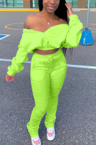 Флуоресцентный зеленый венецианский модный взрослый мэм OL однотонный костюм из двух предметов карандаш с длинным рукавом из двух предметов