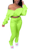 Fluorescerende groene Venetiaanse Mode volwassen Mevrouw OL Effen Tweedelige Pakken potlood Lange Mouw Twee Stukken