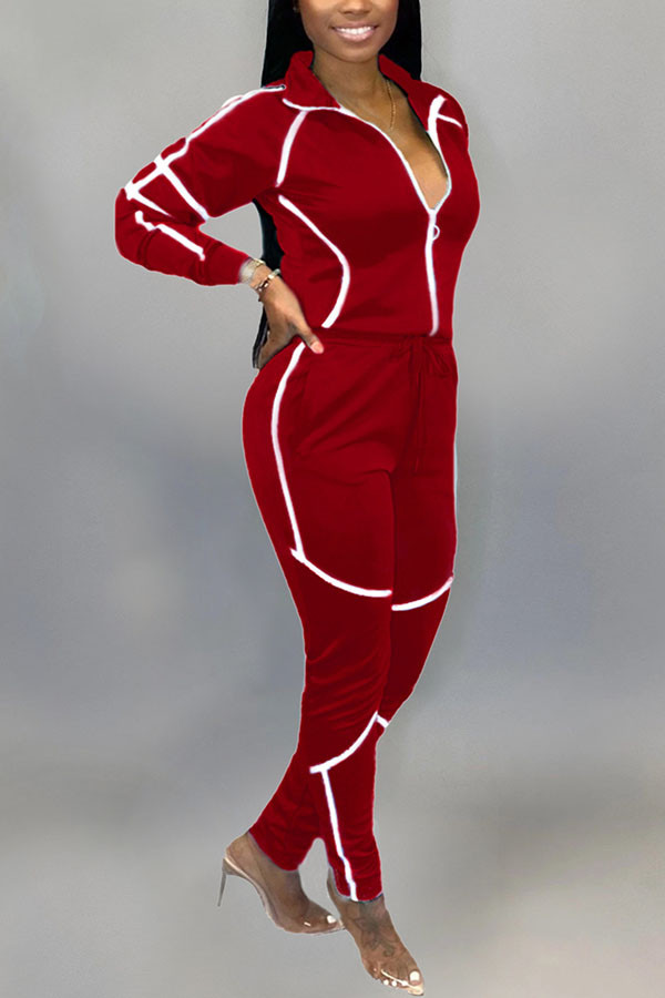 Rouge mode actif adulte madame Patchwork solide deux pièces costumes crayon à manches longues deux pièces