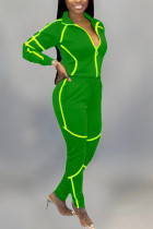 Grönt mode Aktiv vuxen Madam Patchwork Solida tvådelade kostymer penna långärmad tvådelad
