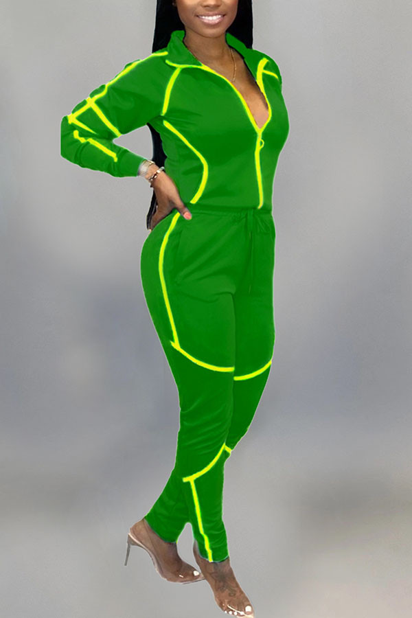 Зеленый модный активный взрослый лоскутный однотонный костюм-двойка с длинными рукавами-карандашом из двух предметов